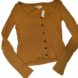 NWT MADEWELL BROWN LONG SLEEVE BUTTON DOWN TOP